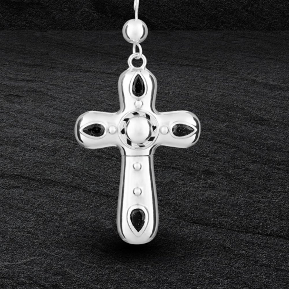 NEW Cruel Intentions Cross Rosary Necklace Sterling Silver w/ sapphire accents